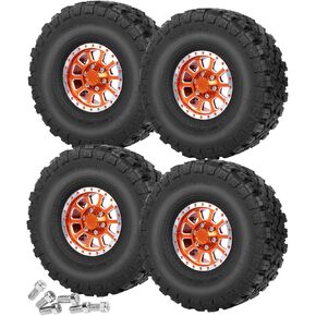Aluminum 1.9in Tires Tyres & Aluminium 1.9in Beadlock Wheel Rim for 1/10 RC Crawler Car,Axia1 SCX10 II 90046 D90 TRX4.Aolly Wheel Rim 1.9inch Beadlock Wheel Hub Rim(4pcs Orange)