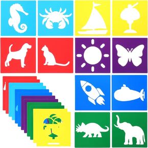 24 Pieces Animal Chalk Stencils for Kids, 5 Inch Sidewalk Chalk Stencils Painting Outside Reusable Drawing Stencil Large Washable Animal Themed Primary Shape Template for Kids Toddlers Preschool
