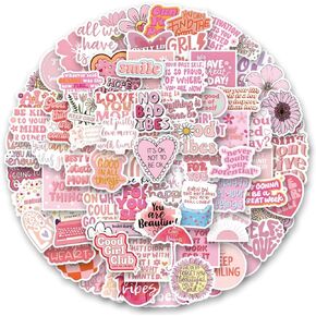 Bonitzdm 120PCS Pink Motivational Aesthetic Stickers,Cartoon Graffiti Sticker,Water Bottles Laptop Car Decal ，Perfect Gifts for Girls and Teenagers Preppy Inspirational Stickers