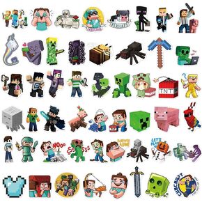 50 pcs individual Miner Stickers, Pixel Party Supplies, Pixel Birthday Decorations