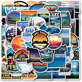 62Pcs Lake Tahoe Stickers Pack, Aesthetic Vinyl Waterproof Sticker Decals for Water Bottle,Laptop,Phone,Skateboard,Scrapbooking,Bumper for Kids Teens Adults for Party Supply Decor Favor…