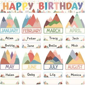 Worldbazaar Happy Birthday Bulletin Board Set Class 50 PCs Moving Mountains Decor Cutouts Chart Calendar Wall Mountain Decorations School Supplies