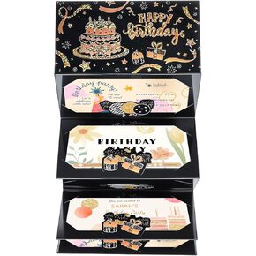 Birthday Money Envelope for Cash Gifts, Surprise Birthday Money Card Holder with 6 Slots Happy Birthdays Cards Party Supplies for Men Women Girls Boys(Black & Gold)