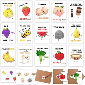 45 Funny Thank You Cards with Envelopes & Stickers, 15 Styles 4×6 in Cute Pun Assorted Blank Greeting Card, Boxed Bulk Note Cards for Friends Teachers Business Coworker Employee Appreciation Graduation Gift