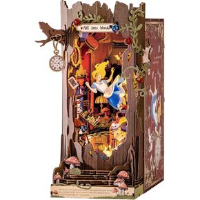Rolife Book Nook Kit Fall into Wonder DIY Miniature Kit, 9.9" Tree Hollow Booknook 3D Wooden Puzzle with LEDs Fairy Tale Bookshelf Decor Gift for Adults & Teens