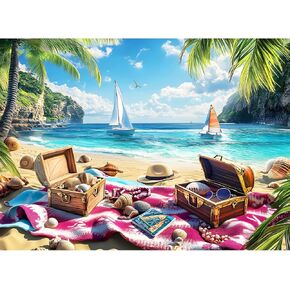 300 Piece Puzzles for Adult, Castle Steamship Jigsaw Puzzles 300 Pieces for Adults Kids Senior, Sea Beach Adult Puzzle, Challenging Family Fun Puzzle Activity Game Gift for Friend 20.5 X 15 in