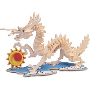 Puzzled 3D Puzzle Dragon Wood Craft Construction Model Kit, Fun Unique & Educational DIY Wooden Toy Assemble Model Unfinished Crafting Hobby Puzzle to Build & Paint for Decoration 62 Pieces Pack