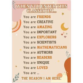 Boho Classroom Rules Poster Educational Posters for Classroom Decoration Welcome Poster for Class Decor Affirmation Poster for Preschool Kindergarten Elementary Back to School Teacher Supplies