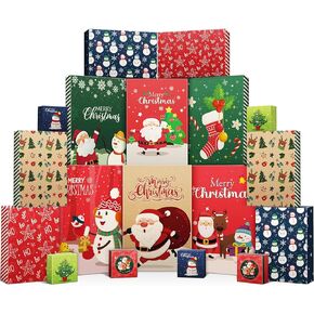 EverMerry 18 Piece Christmas Gift Boxes, with Lids for Presents Decorative Shirt Box for Xmas Holiday, Gift Wrapping with 12 Designs and 4 Sizes for Christmas Shirt, Sweaters