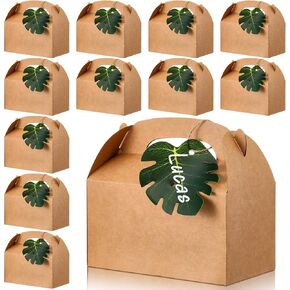 Honoson 24 Set Bachelorette Gift Bags Bulk Luau Gift Bags with Palm Leaves Brown Kraft Goodie Gable Boxes Bridesmaid Party Favors for Wedding Hawaiian