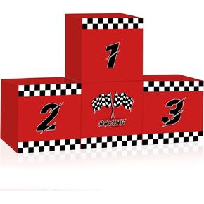 Race Car Party Decorations 4 Pcs Large Racing Car Party Boxes, 11.8 x 11.8 Inch Checkered Racing Goodie Candy Boxes for Race Car Birthday Party Decor Monster Truck Party Decor Race Car Party Supplies