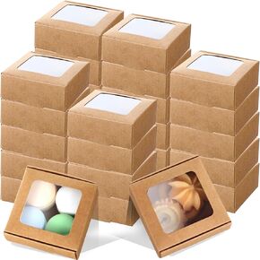 mekueeex 100 Pcs Soap Packaging Boxes with Window Mini Kraft Paper Boxes Bulk Treat Favor Boxes Rectangle Gift Soap Boxes for Homemade Soap Making Cookies Candy Prese