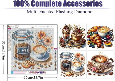 4Packs Coffee Diamond Art Kits for Adults,Vintage Coffee Diamond Painting Kits,DIY 5D Diamond Art Painting Kits,Gem Art Painting Kits for Home Wall Decor 13.8x13.8inch in Saudi Arabia