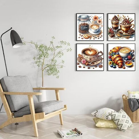 4Packs Coffee Diamond Art Kits for Adults,Vintage Coffee Diamond Painting Kits,DIY 5D Diamond Art Painting Kits,Gem Art Painting Kits for Home Wall Decor 13.8x13.8inch in Saudi Arabia