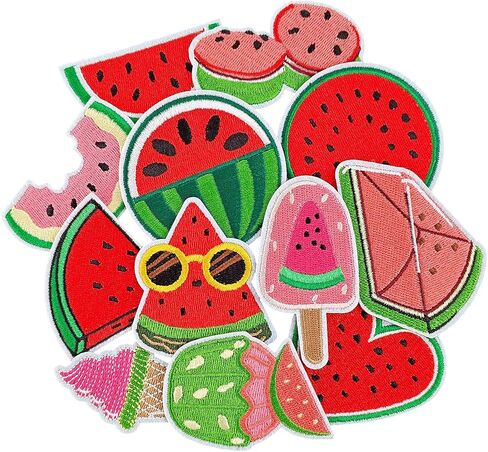 12Pcs Watermelon Iron on Patches, Sweet Fruit Iron on Watermelon Embroidered Patches for Hats Backpacks Socks Shirt Jackets DIY Decoration in Saudi Arabia