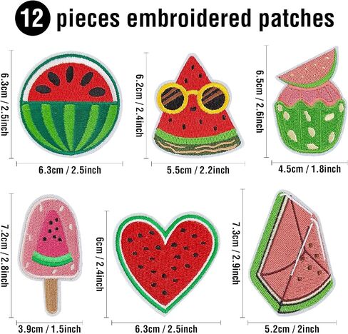 12Pcs Watermelon Iron on Patches, Sweet Fruit Iron on Watermelon Embroidered Patches for Hats Backpacks Socks Shirt Jackets DIY Decoration in Saudi Arabia