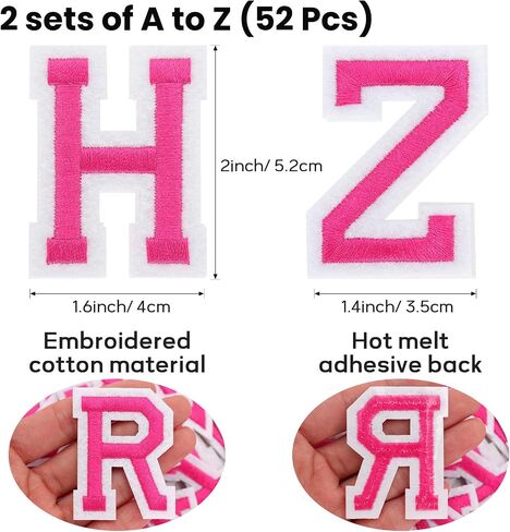 52pcs الحديد على بقع رسائل للملابس 2 مجموعات أبجدية A-Z بقع مطرزة مع لاصقة ملصقة للجبن الجينز قبعات القبعات جاكيتات جوارب القمصان أحذية على الظهر (أحمر) in Kuwait