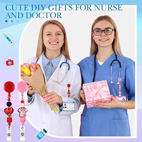 Geyoga 8 Set Beadable Badge Reels Nurse Back to School Gifts Retractable DIY Badge Reel Kit Beaded Blank Bars ID Name Holder Beadable Items Appreciation Gift First Day of School Supplies for Class in Saudi Arabia
