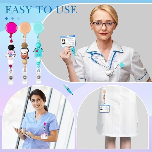 Geyoga 8 Set Beadable Badge Reels Nurse Back to School Gifts Retractable DIY Badge Reel Kit Beaded Blank Bars ID Name Holder Beadable Items Appreciation Gift First Day of School Supplies for Class in Saudi Arabia