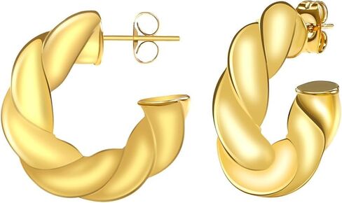 Twisted Wire 18K Gold Plated Hoop Earrings for Women, Trendy Stud Earrings Vintage Chic Casual Elegant Statement Lightweight Earrings in Saudi Arabia