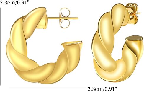 Twisted Wire 18K Gold Plated Hoop Earrings for Women, Trendy Stud Earrings Vintage Chic Casual Elegant Statement Lightweight Earrings in Saudi Arabia