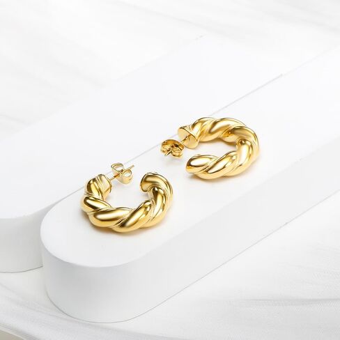 Twisted Wire 18K Gold Plated Hoop Earrings for Women, Trendy Stud Earrings Vintage Chic Casual Elegant Statement Lightweight Earrings in Saudi Arabia