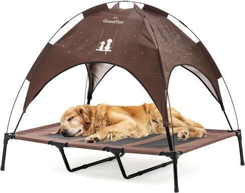 GrandTies Cooling Elevated Dog Bed with Canopy – XL Portable Pet Cot for Outdoor & Indoor Use – Waterproof Removable Shade, Breathable Mesh, Slip-Resistant Feet, Easy Assembly – Blue Berry in Saudi Arabia