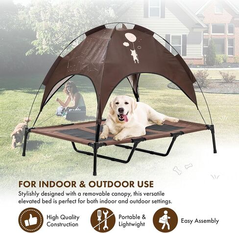 GrandTies Cooling Elevated Dog Bed with Canopy – XL Portable Pet Cot for Outdoor & Indoor Use – Waterproof Removable Shade, Breathable Mesh, Slip-Resistant Feet, Easy Assembly – Blue Berry in Saudi Arabia
