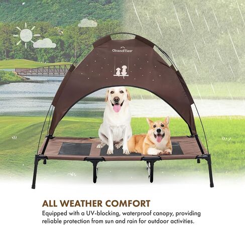 GrandTies Cooling Elevated Dog Bed with Canopy – XL Portable Pet Cot for Outdoor & Indoor Use – Waterproof Removable Shade, Breathable Mesh, Slip-Resistant Feet, Easy Assembly – Blue Berry in Saudi Arabia