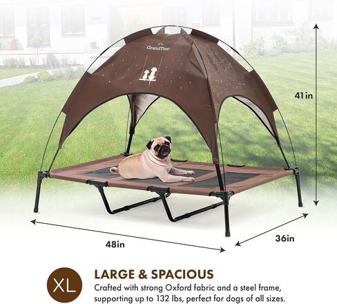 GrandTies Cooling Elevated Dog Bed with Canopy – XL Portable Pet Cot for Outdoor & Indoor Use – Waterproof Removable Shade, Breathable Mesh, Slip-Resistant Feet, Easy Assembly – Blue Berry in Saudi Arabia