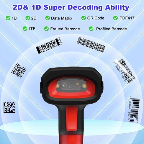 ماسح باركود لاسلكي مع قاعدة متوافق مع بلوتوث. مع قاعدة شحن. ماسح باركود USB 1D محمول للمخزون. قارئ باركود لاسلكي وسلكي 2.4G للكمبيوتر اللوحي iPhone iPad Android iOS in Saudi Arabia