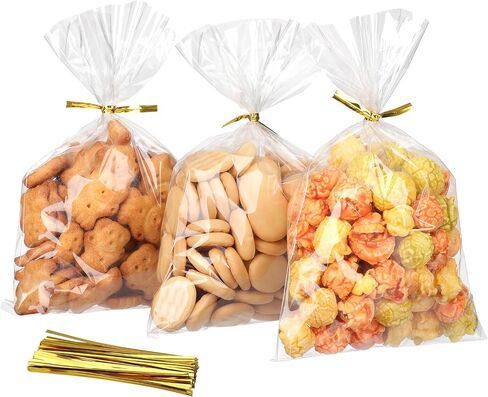 Riceduo 100 pack Cellophane Treat Parcs مع Twist Ries - 5 × 7 بوصة بوصة واضحة لحفلات الأكياس للحلوى ، والكعك ، والهدوء ، والاستحمام للأطفال ولف هدايا العطلات in Kuwait