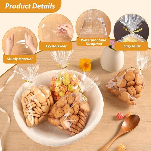 Riceduo 100 pack Cellophane Treat Parcs مع Twist Ries - 5 × 7 بوصة بوصة واضحة لحفلات الأكياس للحلوى ، والكعك ، والهدوء ، والاستحمام للأطفال ولف هدايا العطلات in Kuwait