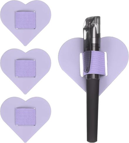 uxcell 4 Pcs Heart Pen Loop Holder for Notebook, Self Adhesive Pen Holder PU Leather Pencil Elastic Loop Designed for Tablet, Journals Clipboards, Notebooks, Journals, Calendars (Purple) in Saudi Arabia