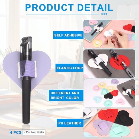 uxcell 4 Pcs Heart Pen Loop Holder for Notebook, Self Adhesive Pen Holder PU Leather Pencil Elastic Loop Designed for Tablet, Journals Clipboards, Notebooks, Journals, Calendars (Purple) in Saudi Arabia