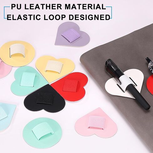 uxcell 4 Pcs Heart Pen Loop Holder for Notebook, Self Adhesive Pen Holder PU Leather Pencil Elastic Loop Designed for Tablet, Journals Clipboards, Notebooks, Journals, Calendars (Purple) in Saudi Arabia
