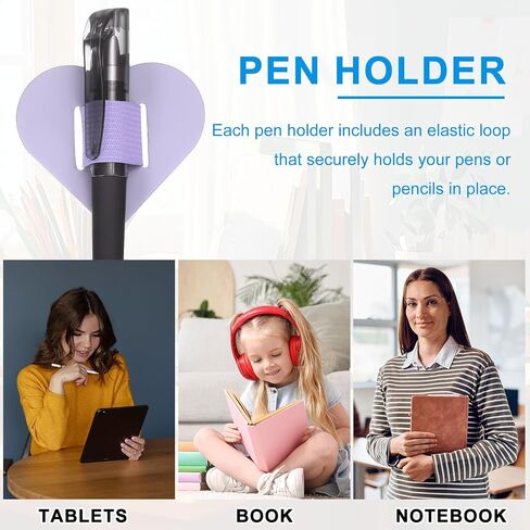 uxcell 4 Pcs Heart Pen Loop Holder for Notebook, Self Adhesive Pen Holder PU Leather Pencil Elastic Loop Designed for Tablet, Journals Clipboards, Notebooks, Journals, Calendars (Purple) in Saudi Arabia