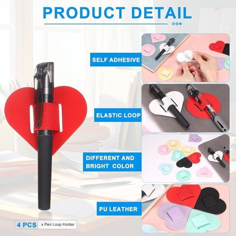 uxcell 4 Pcs Heart Pen Loop Holder for Notebook, Self Adhesive Pen Holder PU Leather Pencil Elastic Loop Designed for Tablet, Journals Clipboards, Notebooks, Journals, Calendars (Purple) in Saudi Arabia