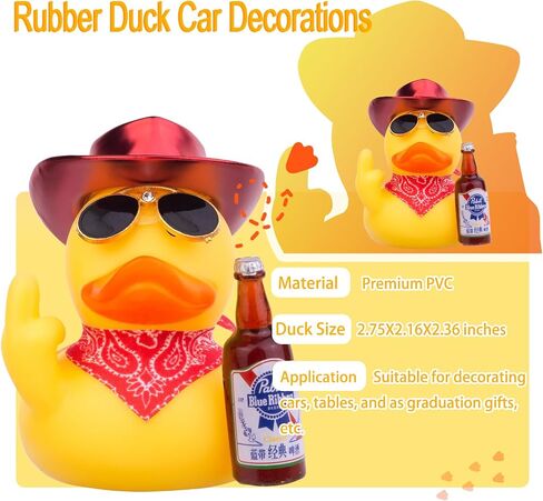 Rubber Duck Car Decoration - Red Duck with Cowboy Hat, Sunglasses & Accessories in Saudi Arabia