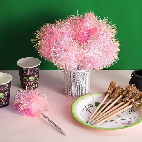 24 Pcs Witch Party Favors Including 12 Witch Broom Pens and 12 Pink Pom Pom Ballpoint Pens Goodie Bags Stuffer Broom Pencils Wands for Wizard Halloween Party Decorations Gifts (Classic) in Saudi Arabia