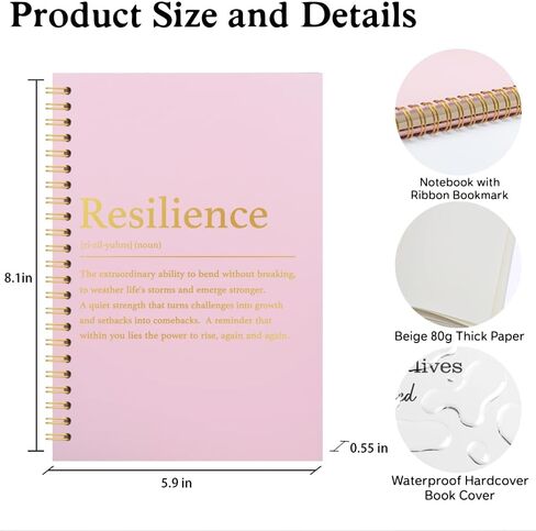 XQLZY Funny Resilience Definition Pink Spiral Notebook - 160 Blank Pages Journal, Motivational Gifts for Coworkers, Thank You Retirement Gifts for Leaders Teachers Bosses Colleagues Mentors Women in Saudi Arabia