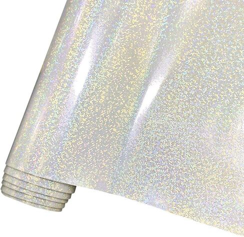 Hyang Holographic Mirt Flight Flash Flash Crystal White Pu Faux Leather 1 Roll 12'x53 '' (30cmx135cm) ، جلد فو مناسب جدًا للأقراط الجلدية ، أقواس ، حقيبة يد ， Make Crafts Making ، Hyang-488 in Kuwait
