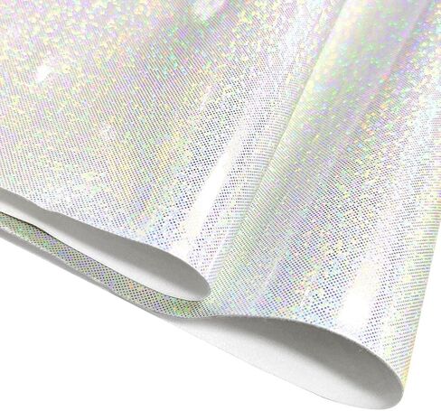 Hyang Holographic Mirt Flight Flash Flash Crystal White Pu Faux Leather 1 Roll 12'x53 '' (30cmx135cm) ، جلد فو مناسب جدًا للأقراط الجلدية ، أقواس ، حقيبة يد ， Make Crafts Making ، Hyang-488 in Kuwait