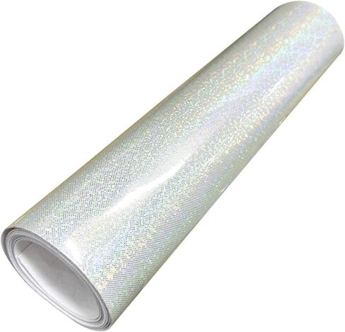 Hyang Holographic Mirt Flight Flash Flash Crystal White Pu Faux Leather 1 Roll 12'x53 '' (30cmx135cm) ، جلد فو مناسب جدًا للأقراط الجلدية ، أقواس ، حقيبة يد ， Make Crafts Making ، Hyang-488 in Kuwait