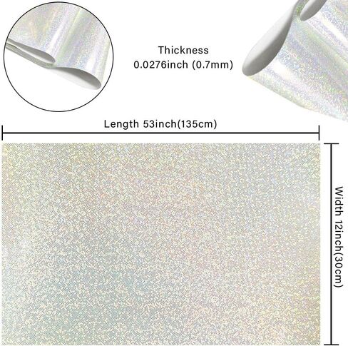 Hyang Holographic Mirt Flight Flash Flash Crystal White Pu Faux Leather 1 Roll 12'x53 '' (30cmx135cm) ، جلد فو مناسب جدًا للأقراط الجلدية ، أقواس ، حقيبة يد ， Make Crafts Making ، Hyang-488 in Kuwait