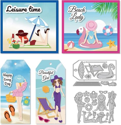 Lady on The Beach Cutting Dies Vacation Ocean Label Dies Cut Metal Die Cuts Embossing Stencils Template Dies for Card Making DIY Scrapbooking Photo Holiday Album Paper Crafts Card in Saudi Arabia
