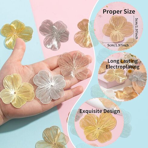 Flower Filigree Charms Hollow Brass Filigree Metal Embellishments for DIY Jewelry Making Earrings Necklaces Hair Jewelries Components in Kuwait