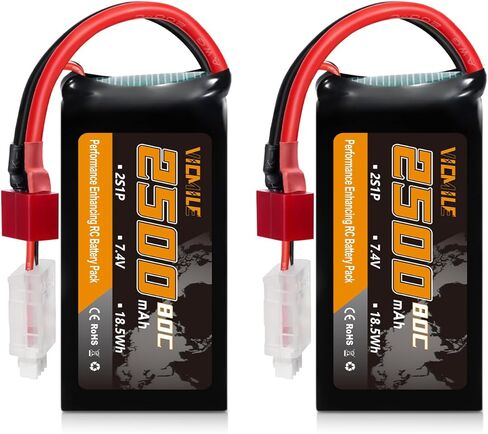 2S Lipo Battery 2500mAh 7.4V 80C High Discharge Rate Shorty Pack RC Batteries with Dean-Style T Plug Fit for RC Airplane FPV Quadcopter Helicopter Drone and Racing RC Hobby Model High Capacity in Kuwait