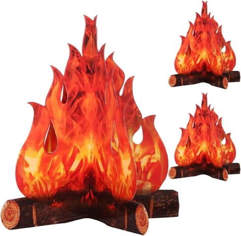 Boao 3 Set Fake Fire Artificial Fake Flame Camping Decoration 3D Cardboard Camp Fire for Camping Bachelorette Christmas Party, 16 x 13 Inch(Red Orange) in Saudi Arabia