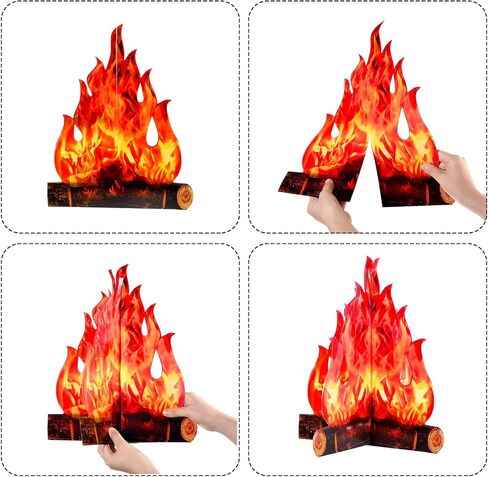 Boao 3 Set Fake Fire Artificial Fake Flame Camping Decoration 3D Cardboard Camp Fire for Camping Bachelorette Christmas Party, 16 x 13 Inch(Red Orange) in Saudi Arabia